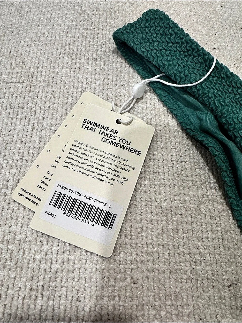 Monday Swimwear Byron Bottom Textured One-Piece in Green Large NWT